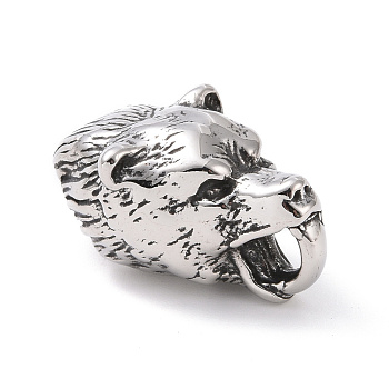 Tibetan Style 304 Stainless Steel Manual Polishing Cord Ends, End Caps, Wolf's Head, Antique Silver, 30.5x17x15mm, Hole: 5x6mm, Inner Diameter: 8.5x8.5mm