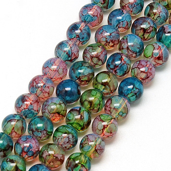 Baking Painted Glass Beads Strands, Imitation Opalite, Round, Colorful, 8mm, Hole: 1.3~1.6mm, about 100pcs/strand, 31.4 inch