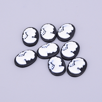 Resin Cameo Lady Head Cabochons, Oval, White, 17x12.5x3.5mm