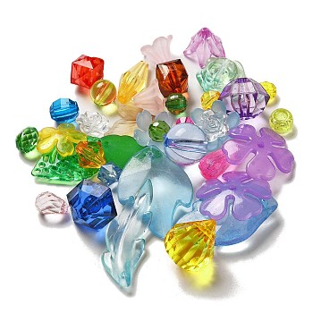 Transparent Frosted Acrylic Beads, Mixed Shapes, Mixed Color, 6~56x9~44.5x9~56mm, Hole: 1.6~3.8mm