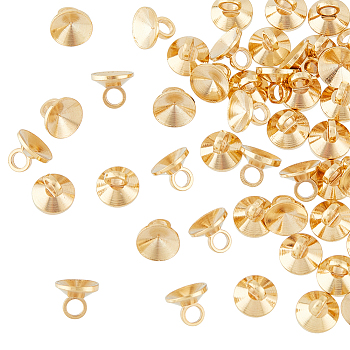 50Pcs Brass Bead Cap Bails, for Globe Glass Bubble Cover Pendants, Real 24K Gold Plated, 6x5mm, Hole: 2mm