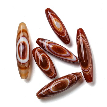 Natural Red Striped Agate/Banded Agate Beads Strands, Eye Agate Beads, Rice, Dyed & Heated, 41.5~68.5x15~17.5mm, Hole: 2.2mm