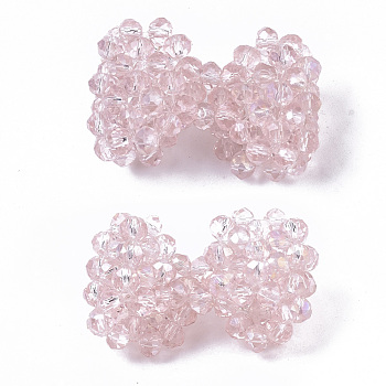 Plating Acrylic Woven Beads, Cluster Beads, Bowknot, Pearl Pink, 16.5x32x13mm, Hole: 4x6mm