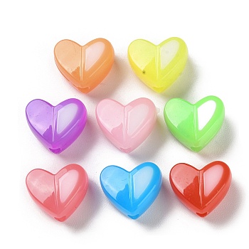 Two Tone Opaque Acrylic Beads, Imitation Jelly, Heart, Mixed Color, 14x16.5x9.5mm, Hole: 2.8mm, about 349pcs/500g