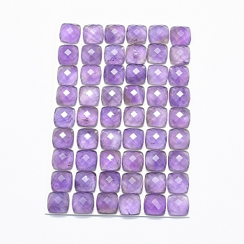 Natural Amethyst Cabochons, Faceted, Square, 8x8x3.5~4mm