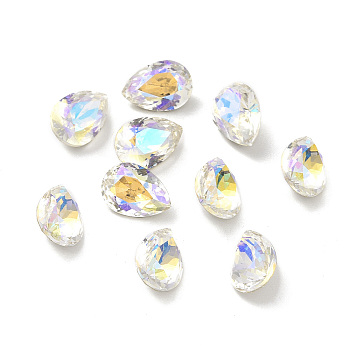 Glass Rhinestone Cabochons, Pointed Back & Back Plated, Faceted, Teardop, Paradise Shine, 10x7x5mm
