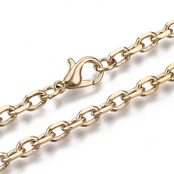 Brass Cable Chains Necklace Making, with Brass Lobster Clasps, Unwelded, Real 18K Gold Plated, 23.81 inch(60.5cm) long, link: 5.5x4x1mm, jump ring: 5x1mm, 3mm inner diameter