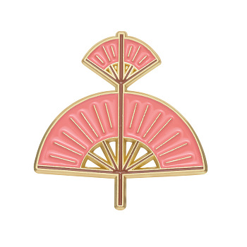 Alloy Double Fan Brooches, Enamel Pins, Women's Clothing Accessories, Light Coral, 30x29mm