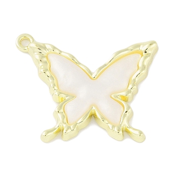 Rack Plating Alloy Enamel Pendants, Cadmium Free & Nickel Free & Lead Free, Butterfly Charm, Golden, White, 20.5x27.5x3mm, Hole: 1.6mm