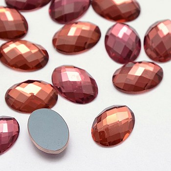 Faceted Glass Oval Cabochons, Indian Red, 18x13x3~5mm