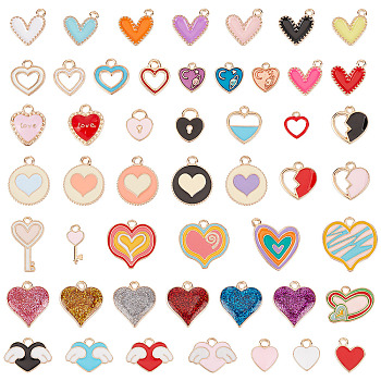 2 Sets Valentine's Day Theme Alloy Enamel Pendants, Golden, Heart, Mixed Color, 20x20mm, 50pcs/bag