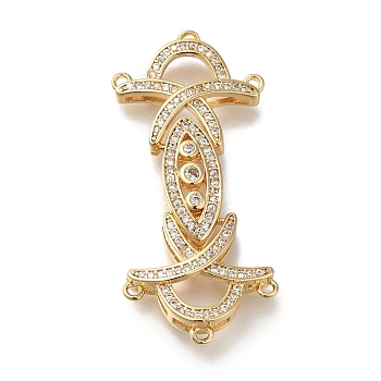 Brass Micro Pave Clear Cubic Zirconia Fold Over Clasps, Real 18K Gold Plated, 42.5x19x6.5mm, Hole: 1.2mm