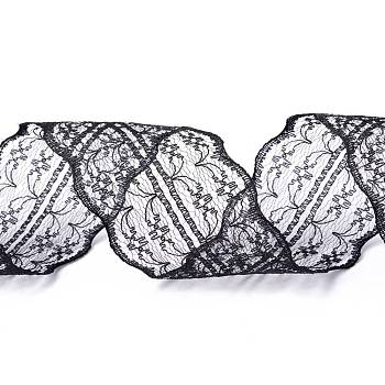Polyester Lace Trim, Lace Ribbon For Sewing Decoration, Black, 45mm, about 1- 3/4 inch(45mm) wide, about 10.93 yards (10m)/roll