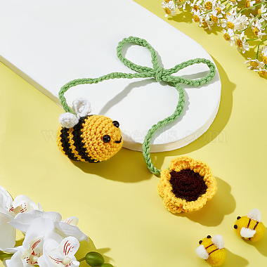 Bee with Hat Fabric Crochet Car Mirror Hanging Accessories(FIND-WH0420-11)-4