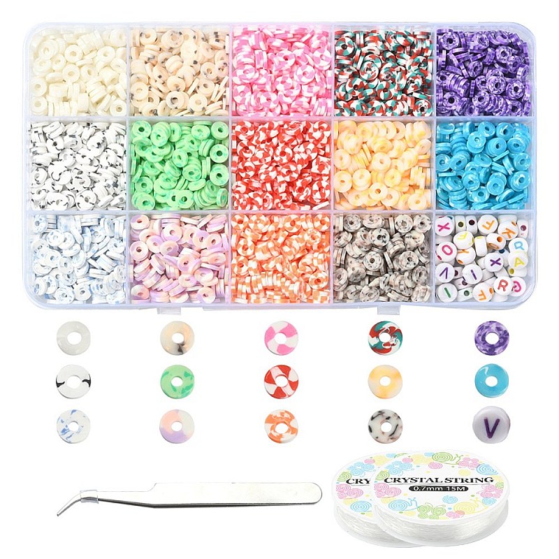 DIY Heishi Bracelet Making Kit, Including Polymer Clay Disc & Acrylic  Letter Beads, Tweezers, Elastic Thread