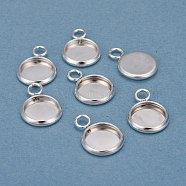 201 Stainless Steel Pendant Cabochon Settings, Plain Edge Bezel Cups, Flat Round, Silver, Tray: 8mm, 13.5x10x2mm, Hole: 2mm(STAS-F191-14S-A)