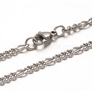 304 Stainless Steel Figaro Chains Necklaces, with Lobster Claw Clasps, Stainless Steel Color, 29.52 inch(75cm)(NJEW-G310-02P)