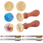 CRASPIRE DIY Scrapbook Making Kits, Including Brass Wax Seal Stamp and Wood Handle Sets, Marking Pen, Golden, 8.9x2.5cm(DIY-CP0005-04B)