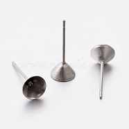 304 Stainless Steel Post Stud Earring Findings, Fit for Pointed Back Rivoli Rhinestone, Stainless Steel Color, 6mm, Pin: 0.6mm, 6mm inner diameter(STAS-E074-03)