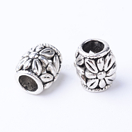 Tibetan Style Alloy European Beads, Large Hole Beads, Barrel with Flower, Cadmium Free & Nickel Free & Lead Free, Antique Silver, 10~11x8.5~9mm, Hole: 5mm, about 530pcs/1000g(TIBE-Q063-167AS-NR)