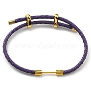 Brass Column Bar Link Bracelet with Leather Cords, Adjustable Bracelet for Women, Dark Slate Blue, Inner Diameter: 5/8~3 inch(1.6~7.5cm)(BJEW-G675-05G-13)