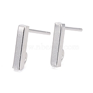 304 Stainless Steel Stud Earring Findings, Rectangle, Silver, 10x2mm, Hole: 1.8mm, Pin: 0.7mm(STAS-G224-21S-03)