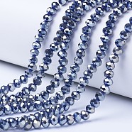 Electroplate Glass Beads Strands, Platinum Plated, Faceted, Rondelle, Prussian Blue, 6x5mm, Hole: 1mm, about 85~88pcs/strand, 16.1~16.5 inch(41~42cm)(EGLA-A034-T6mm-C09)