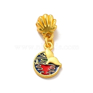 Rack Plating Alloy Enamel European Dangle Charm, Large Hole Pendant, Cadmium Free & Lead Free, Flat Round with Whale Tail, Matte Gold Color, FireBrick, 24.5mm, Pendant: 14.5x10.5x3mm, Hole: 4mm(PALLOY-E006-02MG-01)