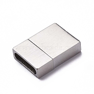 304 Stainless Steel Magnetic Clasps with Glue-in Ends, Rectangle, Matte Stainless Steel Color, 24x17x6mm, Hole: 3.8x14.8mm(STAS-M307-02P-02)