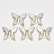 Transparent Acrylic Pendants, with Plated Bottom, Butterfly, Cornflower Blue, 34x39x5.5mm, Hole: 1.2mm(TACR-R140-06C)