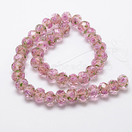 Handmade Gold Sand Lampwork Rondelle Beads Strands, Faceted, Pearl Pink, 10x7mm, Hole: 2mm, about 50pcs/strand, 13.77 inch(LAMP-L003-A-09)