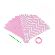 Paper Banners, with Stick and Tape, For Birthday Party Decoration, Triangle, Pink, 17.9x12.9~13x0.05cm, Hole: 5mm, about 12sheets/set(DIY-TAC0003-03A)