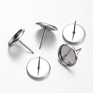 100Pcs Flat Round 304 Stainless Steel Stud Earring Settings, Stainless Steel Color, 12mm, Pin: 0.7mm, 100pcs(STAS-TAG0001-14)