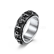 Titanium Steel Skull & Cross Rotatable Finger Ring, Spinner Fidget Band Anxiety Stress Relief Punk Ring for Men Women, Stainless Steel Color, US Size 11(20.6mm)(SKUL-PW0002-015E-P)