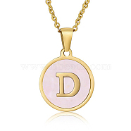 Natural Shell Initial Letter Pendant Necklace, with Golden Stainless Steel Cable Chains, Letter D, 17.72 inch(45cm)(LE4192-17)