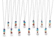 12Pcs 12 Constellations & Natural Mixed Gemstone Chips Pendant Necklaces Set, Stainless Steel Jewelry for Women, Mixed Shapes, 17.44 inch(44.3cm), 1Pc/style(NJEW-JN04282)