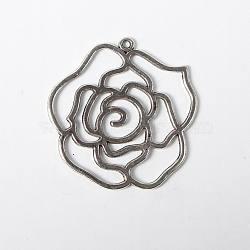Ideas of Valentine Day Gift Tibetan Style Alloy Pendants, Rose, Antique Silver, Lead Free and Cadmium Free and Nickel Free, 43x39x2mm, Hole: 2mm(X-LF10554Y-NF)