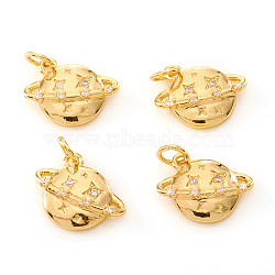 Brass Micro Pave Cubic Zirconia Universe Space Charms, with Jump Rings, Planet, Clear, Real 18K Gold Plated, 13x13.5x3.5mm, Jump Ring: 5x0.8mm, Hole: 3.5mm(KK-I672-20G)