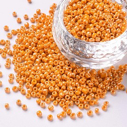 12/0 Glass Seed Beads, Opaque Colors Lustered, Round, Round Hole, Dark Orange, 12/0, 2mm, Hole: 1mm, about 3333pcs/50g, 50g/bag, 18bags/2pounds(SEED-US0003-2mm-130)
