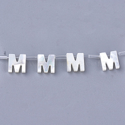 Natural Sea Shell Beads, White Shell Mother of Pearl Shell, Top Drilled Beads, Letter.M, 10x2.5~11.5x3mm, Hole: 0.8mm(SHEL-T012-60M)