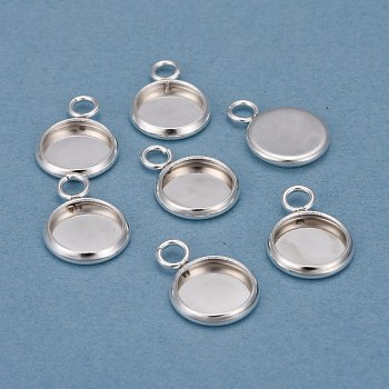 201 Stainless Steel Pendant Cabochon Settings, Plain Edge Bezel Cups, Flat Round, Silver, Tray: 8mm, 13.5x10x2mm, Hole: 2mm