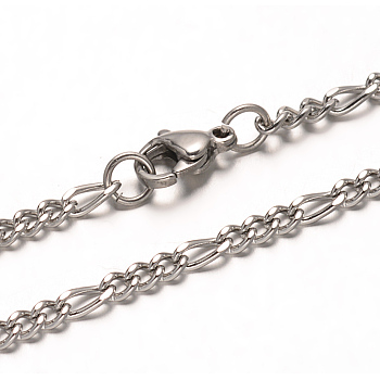 304 Stainless Steel Figaro Chains Necklaces, with Lobster Claw Clasps, Stainless Steel Color, 29.52 inch(75cm)