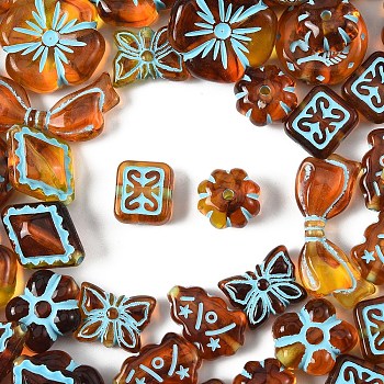 100Pcs 10 Styles Painted Transparent Acrylic Beads, Imitation Amber, Mixed Shapes, Mixed Color, 11.5~20x11.5~29x4.8~9mm, Hole: 1.4~2mm, 10pcs/style