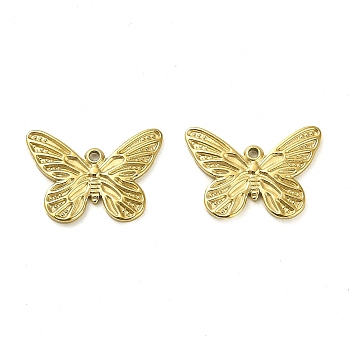 304 Stainless Steel Pendants, Butterfly Charm, Real 14K Gold Plated, 11x16x1mm, Hole: 1mm