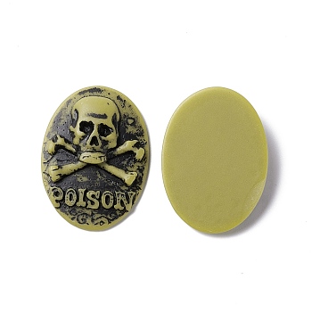 Halloween Cameos Opaque Resin Cabochons, Oval, Gold, Skull Pattern, 41x30x7mm
