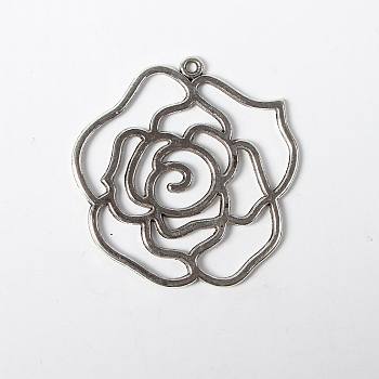 Ideas of Valentine Day Gift Tibetan Style Alloy Pendants, Rose, Antique Silver, Lead Free and Cadmium Free and Nickel Free, 43x39x2mm, Hole: 2mm