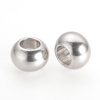 201 Stainless Steel Beads, Large Hole Beads, Rondelle, Stainless Steel Color, 12x8mm, Hole: 6mm
