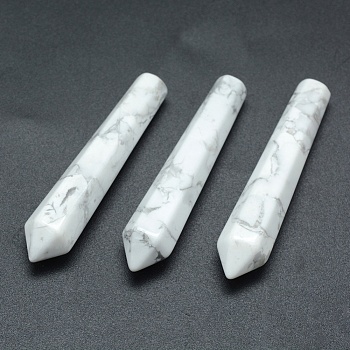 Natural Howlite Pointed Beads, Healing Stones, Reiki Energy Balancing Meditation Therapy Wand, Bullet, Undrilled/No Hole Beads, 50.5x10x10mm