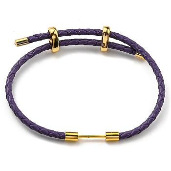 Brass Column Bar Link Bracelet with Leather Cords, Adjustable Bracelet for Women, Dark Slate Blue, Inner Diameter: 5/8~3 inch(1.6~7.5cm)