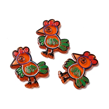 Thanksgiving Day Translucent Resin Pendants, Turkey Charms, Orange Red, 37x32x3mm, Hole: 1mm